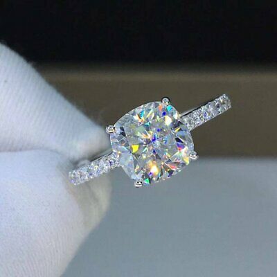 2.00 CT Cushion Cut D/VVS1 Diamond 14k White Gold Over Solitaire Engagement Ring