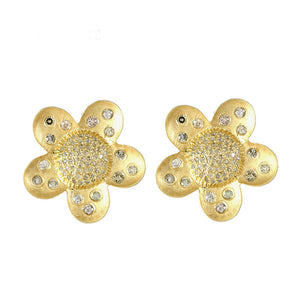 925 Silver Gold Plated Natural Pave Diamond Flower Stud Earrings EAMJOS-838