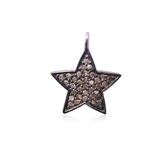 0.178ct Natural Pave Diamond Star 925 Sterling Silver Handmade Pendant Jewelry