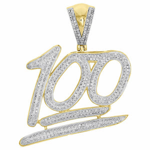 10K Yellow Gold Over Diamond 100 Emoji Logo Pendant 1.75" Men's Pave Charm 1CT