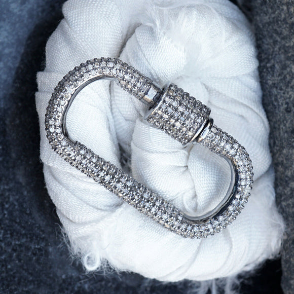 Natural Pave Diamond 925 Solid Silver Lobster Clasp Finding Carabiner Jewelry