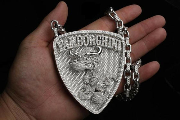 HipHop Stylish Pendant Vintage Yamborghini Angry Bull Solid Sterling Silverchain