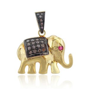 Genuine Diamond Ruby 925 Silver Gold Plated Elephant Pendant Jewelry PEMJ-867