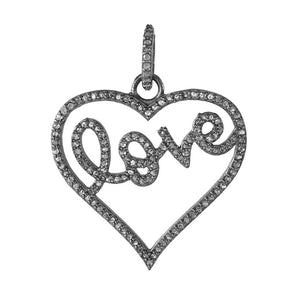 Pave Diamond Heart Shaped Love Pendant 925 Sterling Silver Handmade Jewelry Gift