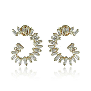 14k Yellow Gold Baguette Diamond Designer Stud Earrings Fine Jewelry EAMJ-1158