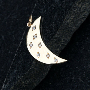 Natural Pave Diamond 14k Yellow Gold Crescent Moon Pendant Fine Jewelry GIFTS