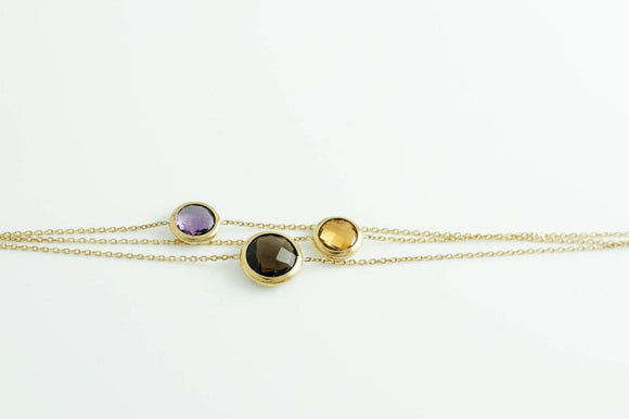 Statement Gold Gemstone Bracelet, Amethyst - Citrine - Smoky Quartz, 14K Gold Chain, Bracelet for Women