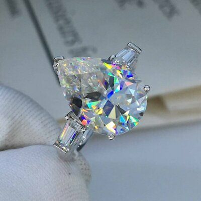 14k White Gold Over HALO Ring 5.00 CT Pear Cut D/VVS1 Diamond Engagement Ring