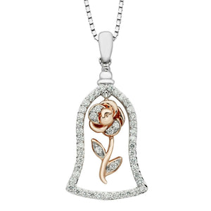 1/4 CT D/VVS1 Diamond Sterling Silver Flower Beauty & the Beast Pendant Necklace