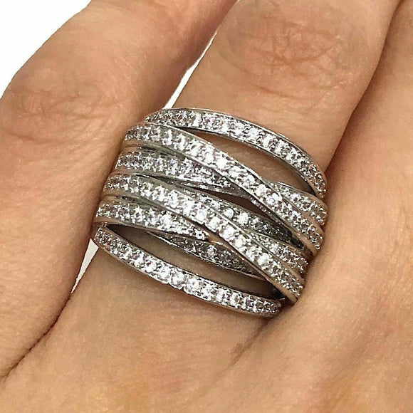 Diamond Pave Wrap Band Ring Women Wedding Engagement Jewelry 14K White Gold Over