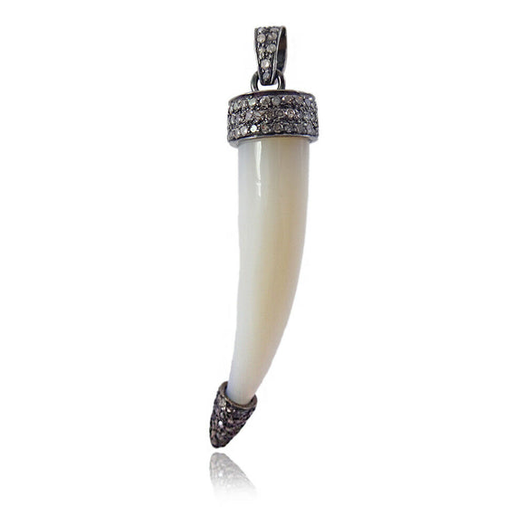 Natural Pave Diamond Mother Of Pearl 925 Silver Horn 18