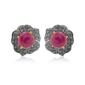 Beautiful Ruby Pave Diamond 925 Silver Flower Stud Earrings Jewelry EAMJOS-799