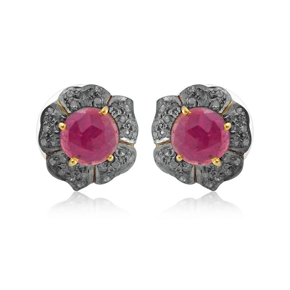 Beautiful Ruby Pave Diamond 925 Silver Flower Stud Earrings Jewelry EAMJOS-799