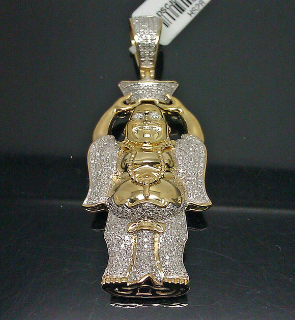 10K Yellow Gold Over Smiling Buddha Charm Pendant With 1.20 CT Diamond 2.5