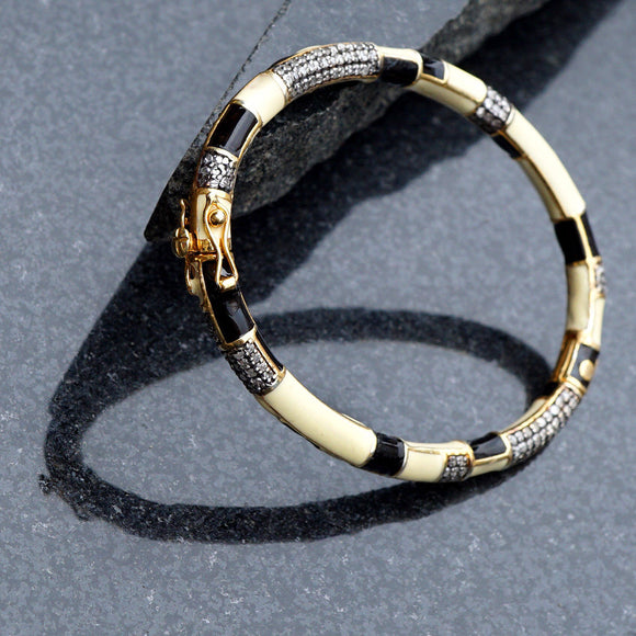 Genuine Pave Diamond Enamel 925 Silver 14k Gold Handmade Bangle Wedding Jewelry