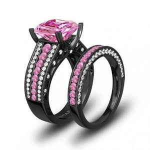 2.80 Ct Pink Princess Cut Engagement Ring Wedding Band Set Black Sterling Silver