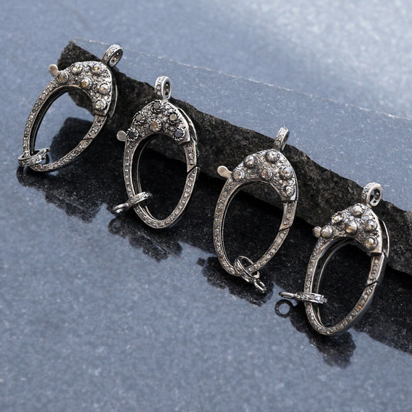 Natural Pave Setting Diamond 925 Solid Silver Lobster Clasp Finding Lock Jewelry