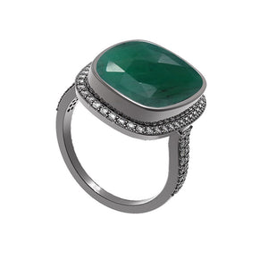 9.15ct Green Emerald 925 Solid Silver Cocktail Ring Pave Diamond Jewelry Size 7