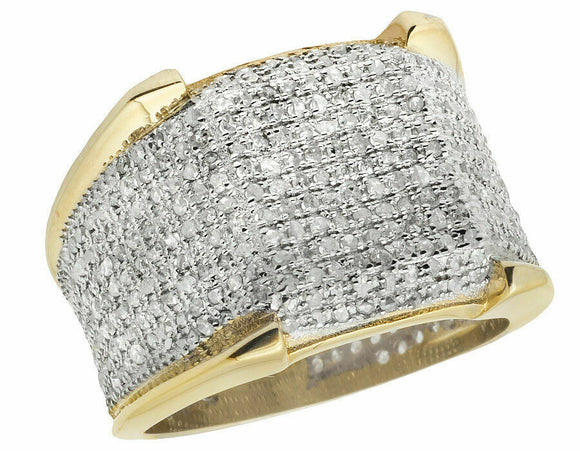 Mens 10K Yellow Gold FN Iced Pave Diamond 3D Eternity Pinky 4 Prong Ring 1.50ct