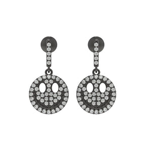 925 Sterling Silver Pave Setting Diamond Smiley Face Dangle Earrings Jewelry