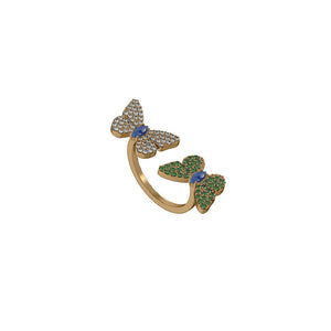 Natural Sapphire Diamond Chrome Diopside 14kt Yellow Gold Butterfly Ring Jewelry