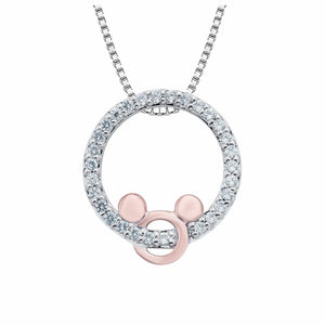 1/7 CT. Round Cut Diamond 14K Rose Gold Over 925 Silver Mickey Mouse Pendant