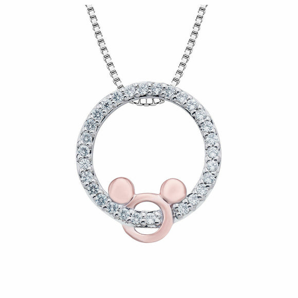 1/7 CT. Round Cut Diamond 14K Rose Gold Over 925 Silver Mickey Mouse Pendant