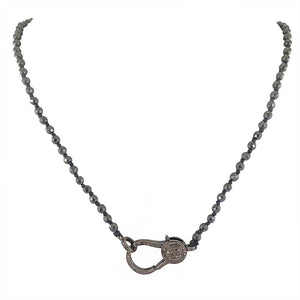 132.2cts Onyx Beads 925 Silver Pave Diamond Look Clasp Lobster Necklace Jewelry
