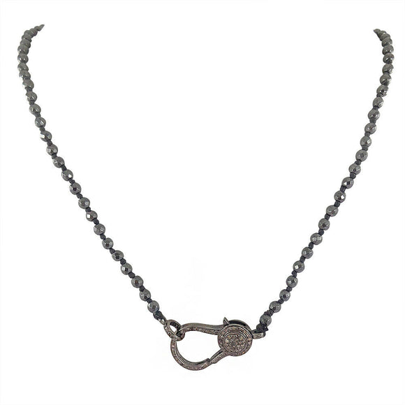 132.2cts Onyx Beads 925 Silver Pave Diamond Look Clasp Lobster Necklace Jewelry