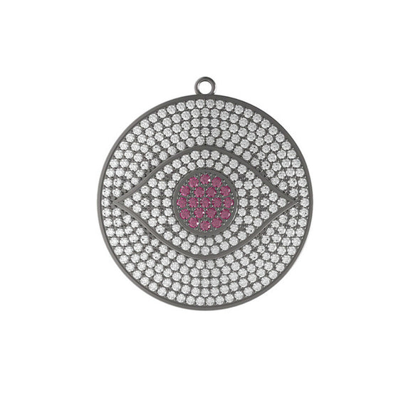 Micro Pave Diamond Ruby 925 Sterling Silver Handmade Evil Eye Pendant Jewelry