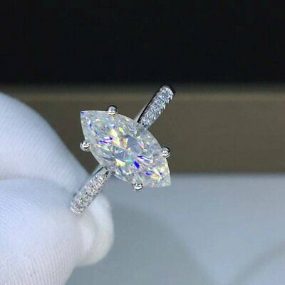 1.5CT Marquise D/VVS1 Diamond Engagement Ring 14k White Gold Over Solitaire Ring