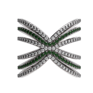 0.545ct Pave Diamond Chrome Diopside 925 Silver Criss Cross Ring Jewelry Sz 6.5