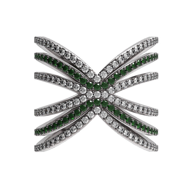 0.545ct Pave Diamond Chrome Diopside 925 Silver Criss Cross Ring Jewelry Sz 6.5