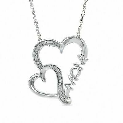 Diamond Accent Mom Double Heart Pendant in Sterling Silver Mothers Day Special