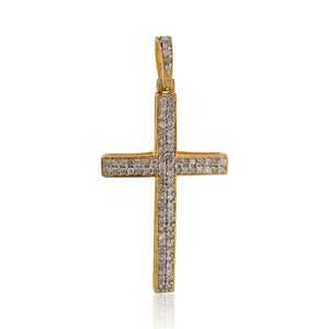 Natural Pave Diamond 925 Silver Gold Plated Cross 18" Chain Pendant PEMJOS-631