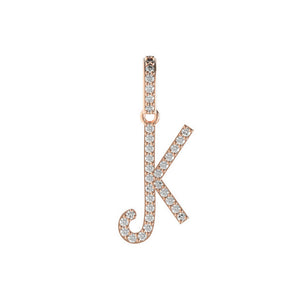 14k Rose Gold Pave White Diamond Alphabet Initial Letter K Charm Pendant Jewelry