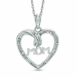 Diamond Accent "MOM" Heart Pendant in Sterling Silver Mothers Day Special