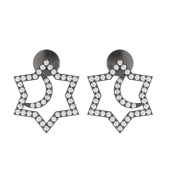 925 Silver 0.43ct Natural White Diamond Star Half Moon Stud Earrings Jewelry