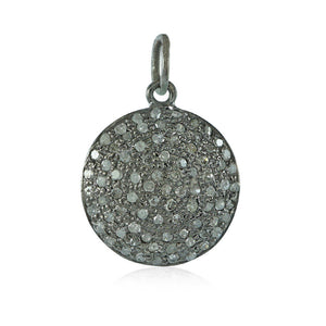 Natural Pave Diamond 925 Silver 15mm Disc 18" Chain Pendant Jewelry PEMJ-118