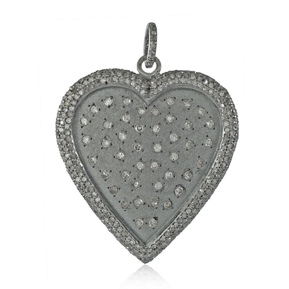 Natural Pave Diamond Heart 925 Solid Silver 18