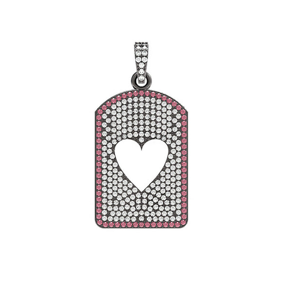 1.30cts Natural Pave Diamond Pink Ruby 925 Sterling Silver Heart Pendant Jewelry