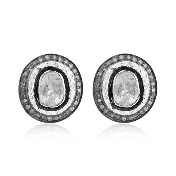 Genuine Polki Diamond Pave Gold Plated Silver Stud Earrings Jewelry EAMJOS-768