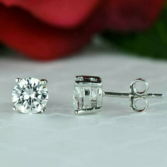 2.00 Ct Brilliant Diamond Earrings 14K White Gold Over 925 Round Solitaire Studs