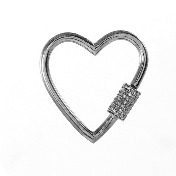 Natural Pave Diamond Heart Carabiner Clasp Finding 925 Silver Handmade Jewelry