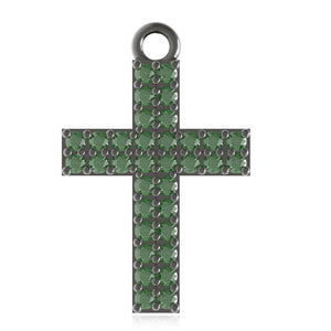 925 Silver Natural Pave Chrome Diopside Religious Cross Pendant Gemstone Jewelry