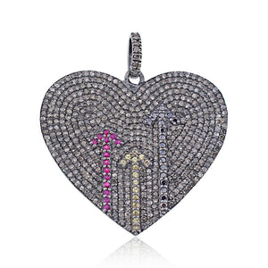 Genuine Pave Diamond Heart Arrow 18" Chain Pendant 925 Silver Jewelry PEMJ-912