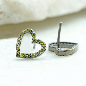 Natural Yellow Pave Diamond Heart Stud Earrings 925 Silver Ear Studs Jewelry