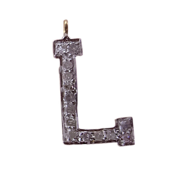 12x10MM Natural Pave Diamond 925 Silver L Alphabet Letter Charm Pendant Jewelry