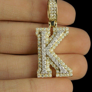 10K Yellow Gold Over Custom 3D "K" Initial Letter 2 CT Diamond Pendant Charm