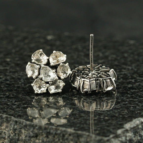 Natural Polki Diamond Stud Earrings 925 Sterling Silver Victorian Studs Jewelry